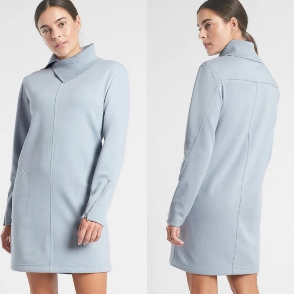 Athleta Cozy karma asym sweatshirt dress voyage gray blue